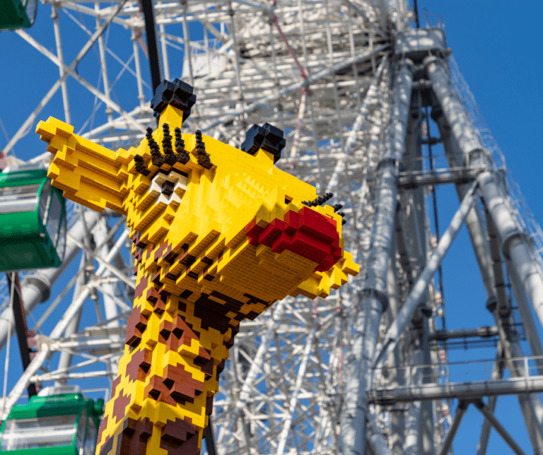 A huge yellow giraffe lego